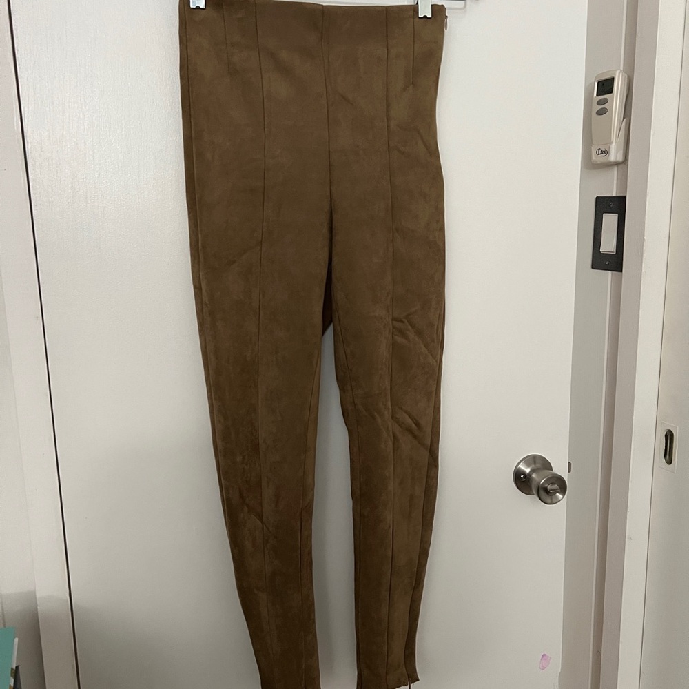 Zara Cropped Camel Faux Suede Pants